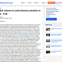 M&A volume in Latin America doubles in Q3 - TTR